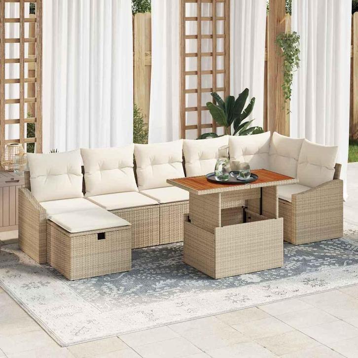 vidaXL Tuin Sofa Set 8 pcs Beige poly rattan, Tuin en Terras, Tuinsets en Loungesets, Nieuw, Verzenden