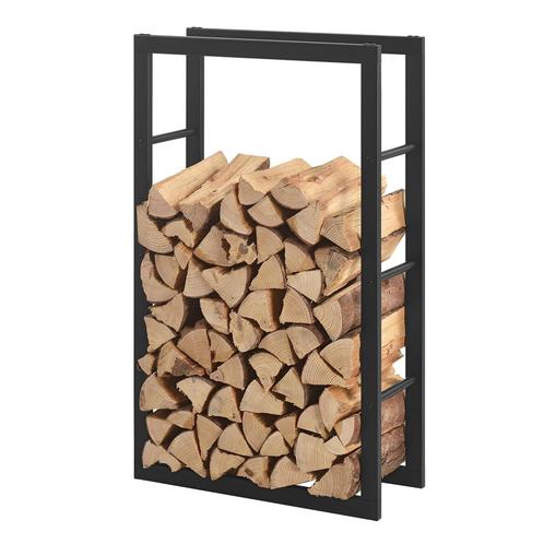 [en.casa] Brandhout rek houtopslag Täby zwart 60x25x100 cm, Tuin en Terras, Haardhout, Verzenden