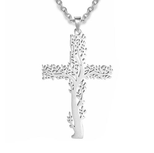 Fako Bijoux® - Ketting Met Kruisje Levensboom - Stainless, Sieraden, Tassen en Uiterlijk, Kettingen, Verzenden