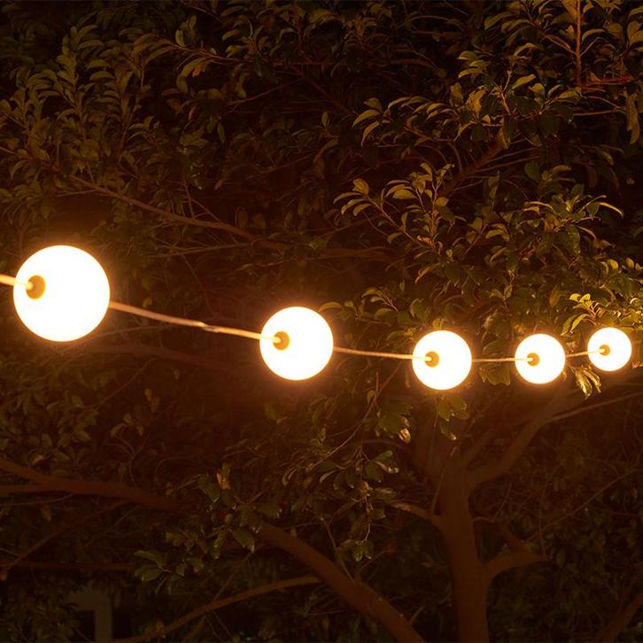 Prikkabel met lichtbollen | 5,5 meter | 6x Bollen | Ø100mm, Tuin en Terras, Buitenverlichting, 50 tot 250 watt, Nieuw, Kunststof