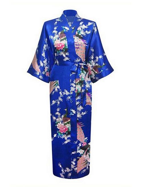 KIMU® Kimono Konings Blauw Maxi S-M Yukata Satijn Lang Lange, Kleding | Dames, Carnavalskleding en Feestkleding, Nieuw, Maat 36 (S)