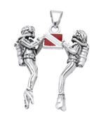 Zilveren Duikers met duikvlag kettinghanger, Sieraden, Tassen en Uiterlijk, Verzenden, Nieuw