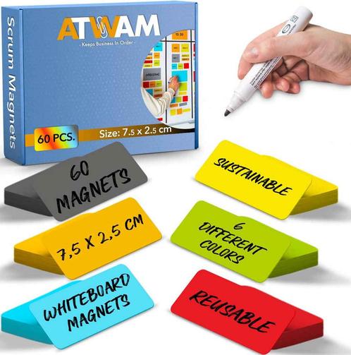 60 Scrum magneten 7,5x2,5cm voor whiteboard, Zakelijke goederen, Kantoor en Winkelinrichting | Kantoorartikelen, Verzenden