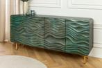 Design Dressoir WAVE 160cm turquoise mangohout massief hout, Huis en Inrichting, Kasten | Dressoirs, Ophalen of Verzenden, Nieuw