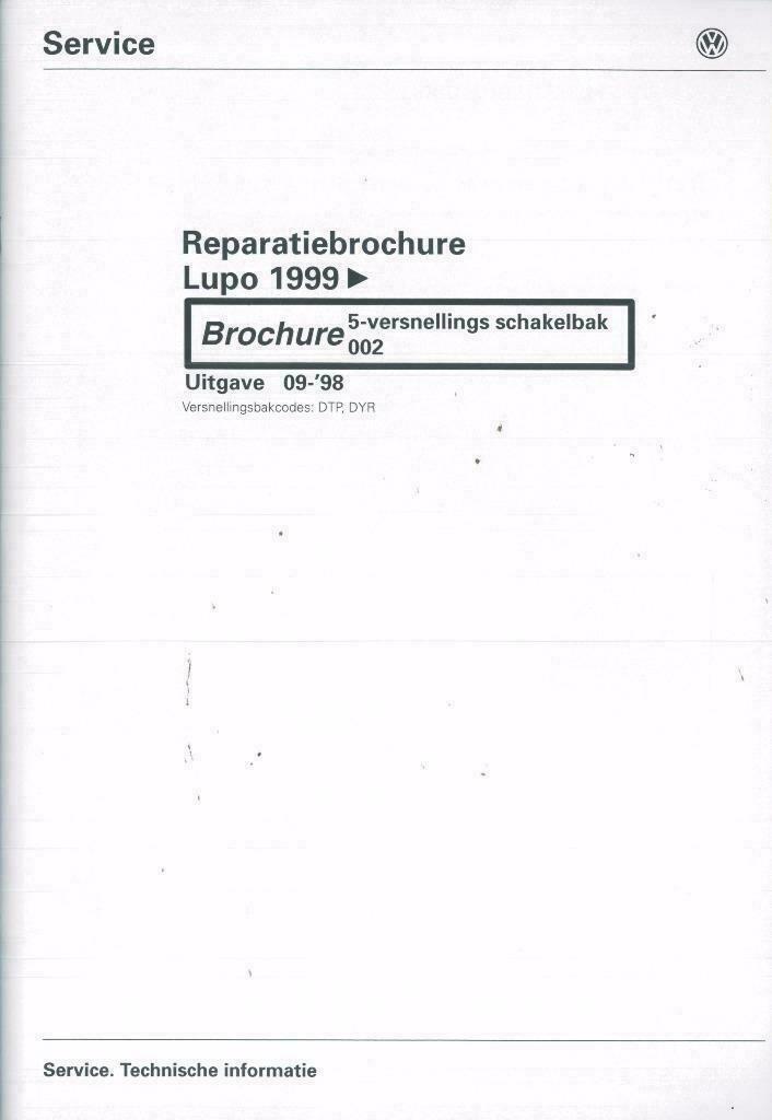 1999 Volkswagen Lupo Reparatiebrochure schakelbak, Auto diversen, Handleidingen en Instructieboekjes, Verzenden