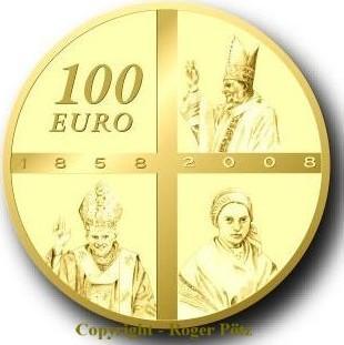 Frankreich 100 Euro goud 2008 Erscheinungen von Lourdes 2..., Postzegels en Munten, Munten | Europa | Euromunten, Verzenden