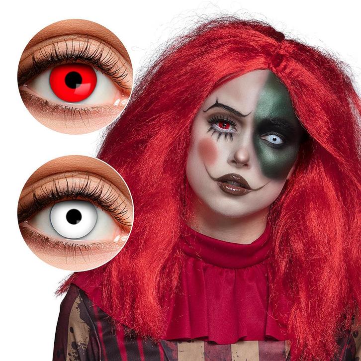 Duo 3-Maandslenzen Creepy Clown Rood en Wit, Kleding | Dames, Carnavalskleding en Feestkleding, Nieuw, Ophalen of Verzenden