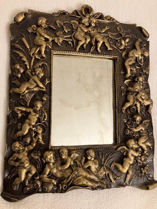 Wandspiegel - Gips, Glas - Engel en bloemrijk ornament, Antiek en Kunst, Curiosa en Brocante