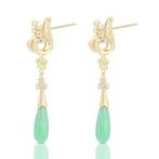 Oorbellen - 14 karaat Geel goud - 5.53ct. tw. Jade - Diamant, Sieraden, Tassen en Uiterlijk, Oorbellen, Nieuw