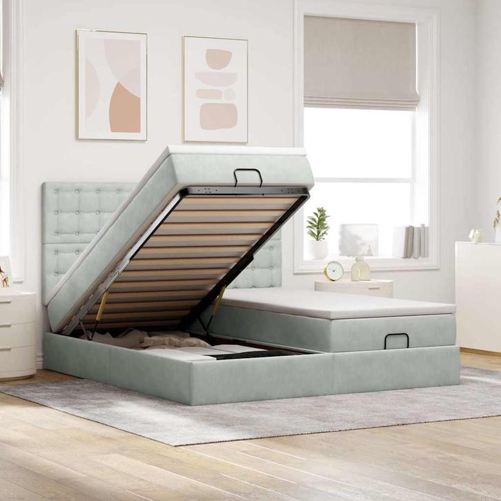 vidaXL Ottoman bed met matrassen 160x200cm fluweel, Huis en Inrichting, Slaapkamer | Bedden, 160 cm, 200 cm, Grijs, Tweepersoons