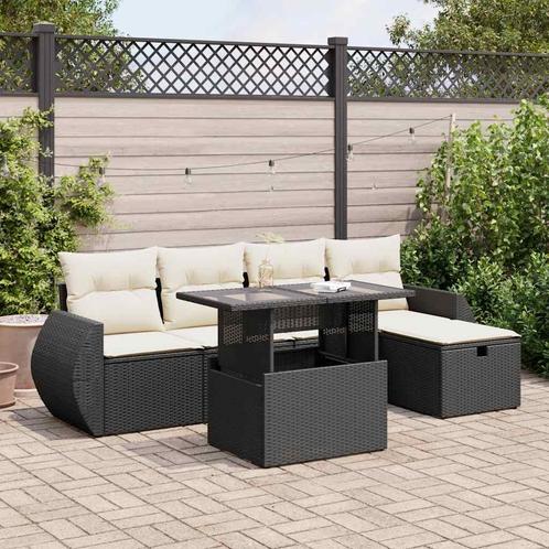 vidaXL 6-delige Loungeset met kussens poly rattan zwart, Tuin en Terras, Tuinsets en Loungesets, Loungeset, Nieuw, Rotan, Verzenden