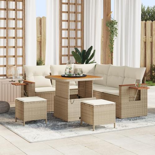 vidaXL 8-delige Bankset voor in de Tuin met Kussens Beige, Tuin en Terras, Tuinsets en Loungesets, Nieuw, Rotan, Verzenden