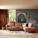 Hoekbank in microleder cognac met electr. verstelling, Ophalen, Nieuw, Leer, Landelijk, modern