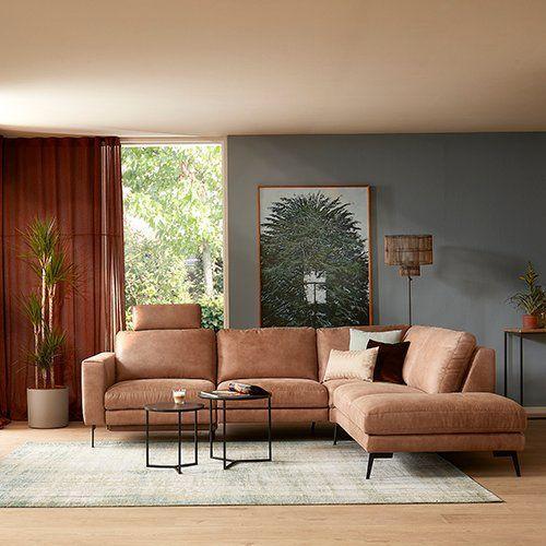 Hoekbank in microleder cognac met electr. verstelling, Huis en Inrichting, Banken | Complete zithoeken, Nieuw, Leer, Stof, Ophalen