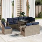 vidaXL 9-delige Loungeset met kussens poly rattan acacia, Verzenden, Nieuw, Rotan, Loungeset