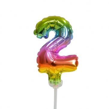Folie Ballon Cijfer 2 Regenboog 13cm leeg, Hobby en Vrije tijd, Feestartikelen, Nieuw, Verzenden