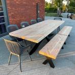 Douglas tuintafel met stalen matrixpoot 10x10cm, Ophalen of Verzenden, Nieuw, Rechthoekig, Hout