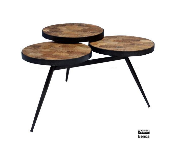 Ronde salontafel Triple-disk mangohout, Huis en Inrichting, Tafels | Salontafels, Nieuw, Ophalen of Verzenden