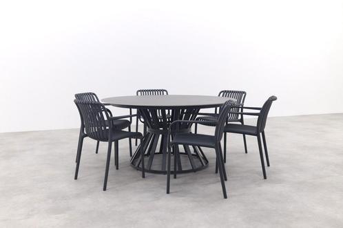 Stripe antraciet/GI Nassau Ø150 - 7-Delige ronde tuinset, Tuin en Terras, Tuinsets en Loungesets, Tuinset, Nieuw, Kunststof, Verzenden