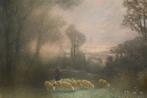 H. Kaufmann (early XX) - Shepherd with sheep in a misty, Antiek en Kunst, Kunst | Schilderijen | Klassiek