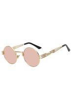 Ronde Zonnebril Steampunk Heren Goud Montuur Rond Rosé Spieg, Ophalen of Verzenden, Nieuw, Roze