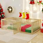 Kinderbed 90x200 cm Houten Vloerbed met Hek en Deur, Verzenden, Nieuw