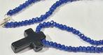 Onyx Kruis en Saffier Hanger - Bescherming & Vrede - 925, Antiek en Kunst