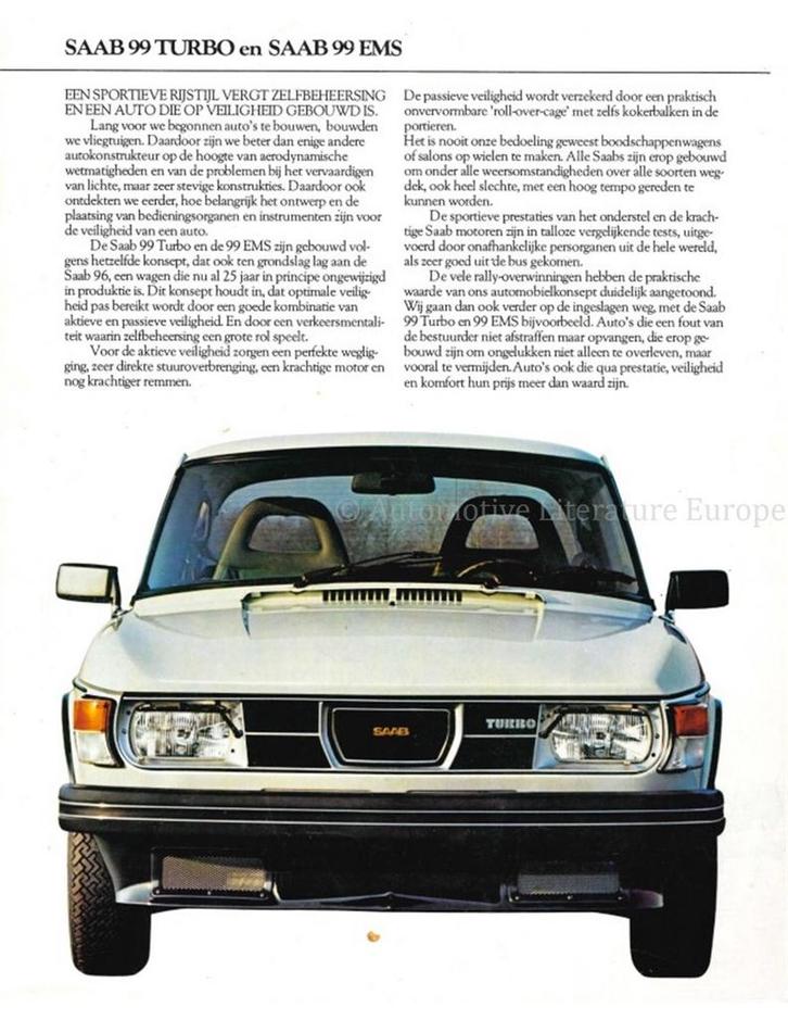 1975 SAAB 99 TURBO | EMS BROCHURE NEDERLANDS, Boeken, Auto's | Folders en Tijdschriften