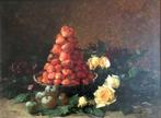 Hubert Bellis - (1831-1902) - Stilleven met Aardbeien, Rozen, Antiek en Kunst