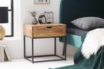 Industrieel nachtkastje IRON CRAFT 45cm mangohout met lade, Ophalen of Verzenden, Nieuw