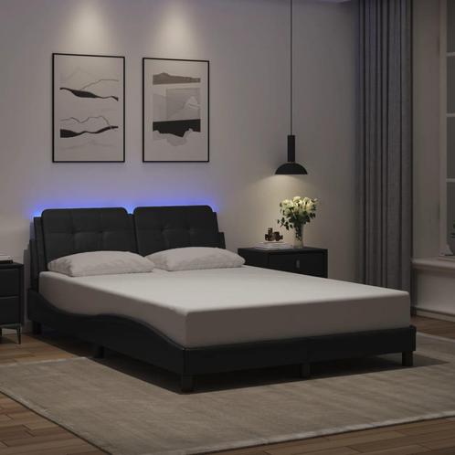 vidaXL Bedframe met LED-verlichting kunstleer zwart 120x200, Huis en Inrichting, Slaapkamer | Bedden, 120 cm, 200 cm, Zwart, Twijfelaar