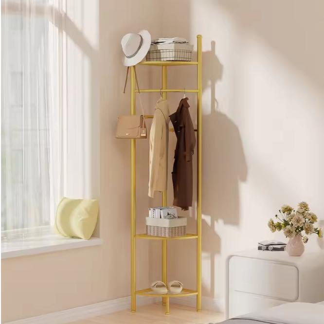 Gouden Hoekkapstok – Vrijstaand Kledingrek met Planken, Huis en Inrichting, Woonaccessoires | Kapstokken, Nieuw, Verzenden