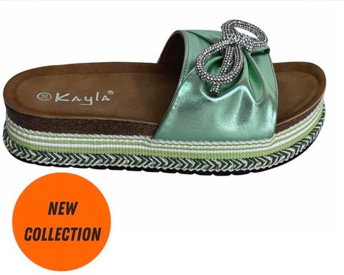 Ibiza Shiny Green Slippers #L1033, Kleding | Dames, Schoenen, Slippers, Groen, Nieuw, Ophalen of Verzenden