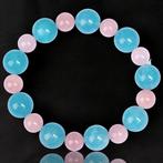 Armband in Aquamarijn en Rozenkwarts - Bollen van 12,5 en 9