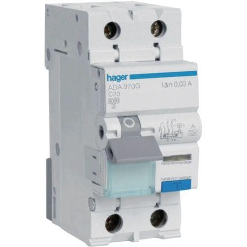 Hager Aardlekautomaat 1P+N 20A C-Kar ADA970G, Doe-het-zelf en Verbouw, Elektra en Kabels, Nieuw, Ophalen of Verzenden