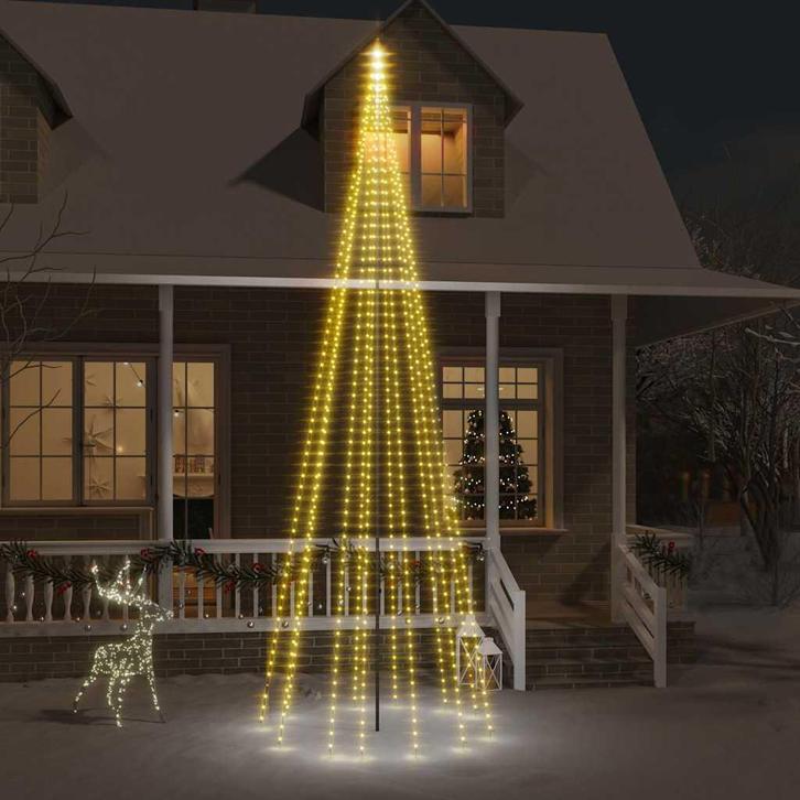 vidaXL Vlaggenmast kerstboom 732 LEDs warmwit 500 cm, Diversen, Kerst, Nieuw, Verzenden