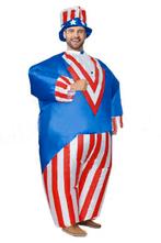 KIMU® Opblaas Kostuum Uncle Sam USA Rood Wit Blauw Opblaasba, Kleding | Heren, Carnaval, Nieuw, Overige maten, Ophalen of Verzenden