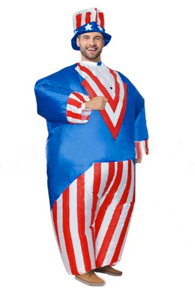 KIMU® Opblaas Kostuum Uncle Sam USA Rood Wit Blauw Opblaasba, Kleding | Heren, Carnavalskleding en Feestkleding, Kleding, Nieuw