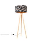 Vloerlamp hout met stoffen kap zebra 50 cm - Tripod Classic, Huis en Inrichting, Nieuw, Overige materialen, 100 tot 150 cm, Klassiek / Antiek