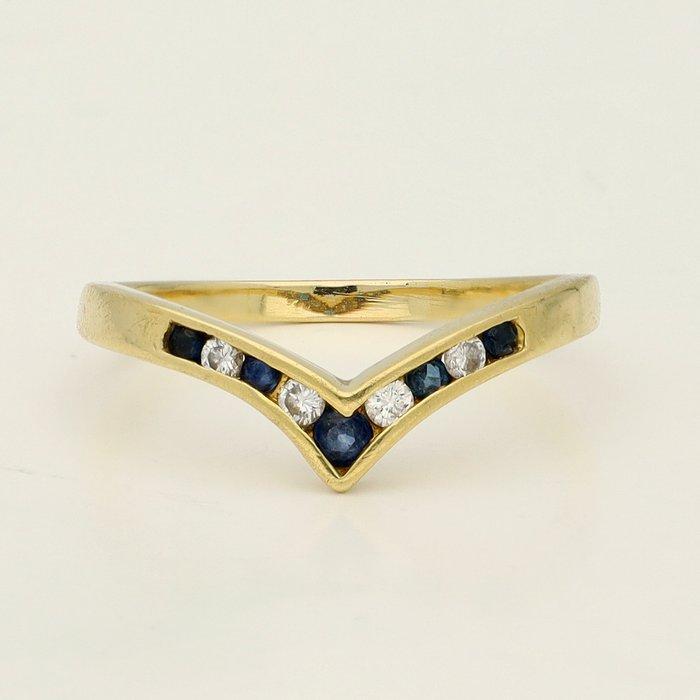 Ring - 18 karaat Geel goud Saffier - Diamant, Sieraden, Tassen en Uiterlijk, Ringen