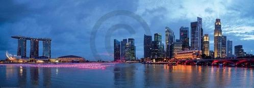 Kunstdruk Shutterstock - Panorama of Singapore 95x33cm, Huis en Inrichting, Woonaccessoires | Schilderijen, Tekeningen en Foto's