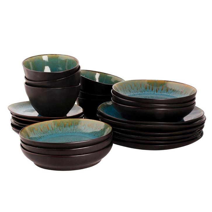 GGM Gastro | (24 stuks) LOTUS - Tafelset - Turquoise/Zwart |, Huis en Inrichting, Keuken | Servies, Effen, Nieuw, Verzenden