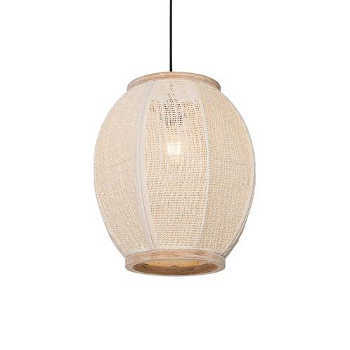 Oosterse hanglamp naturel stof 35 cm - Rob, Huis en Inrichting, Lampen | Hanglampen, Nieuw, Overige materialen, 75 cm of meer