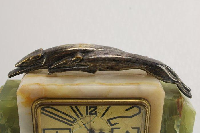 Bureauklok - Art Deco Marmer, Onyx, Verzilverd - 1930-1940 -, Antiek en Kunst, Antiek | Klokken