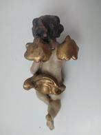 Snijwerk, Holzfigur - farbiger Engel mit Zupfinstrument -, Antiek en Kunst