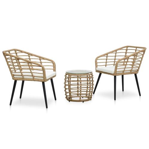 vidaXL 3-delige Bistroset poly rattan eikenkleurig, Tuin en Terras, Tuinsets en Loungesets, Nieuw, 3 zitplaatsen, Rotan, Verzenden