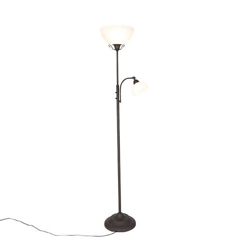 Klassieke vloerlamp bruin met leeslamp - Dallas, Huis en Inrichting, Lampen | Vloerlampen, Nieuw, Overige materialen, 150 tot 200 cm