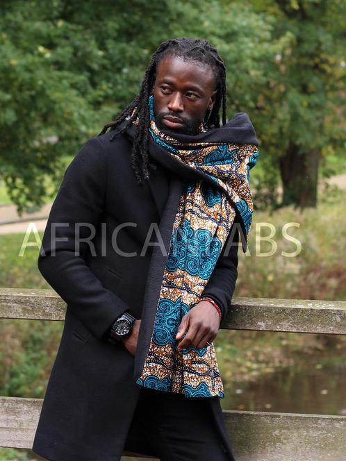 Warme Sjaal met Afrikaanse print Unisex - Blauwe / Mustard c, Kleding | Dames, Mutsen, Sjaals en Handschoenen, Nieuw, Ophalen of Verzenden