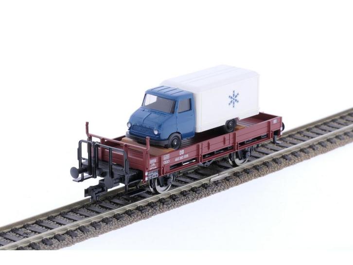 Schaal H0 Fleischmann 83 5253k Lageboordwagen met vrachtw..., Hobby en Vrije tijd, Modeltreinen | H0, Gelijkstroom, Gebruikt, Fleischmann