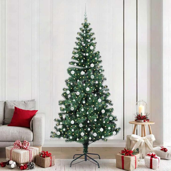 vidaXL Kunstmatig Voorverlicht Kerstboom Groen 240 cm PVC en, Diversen, Kerst, Nieuw, Verzenden